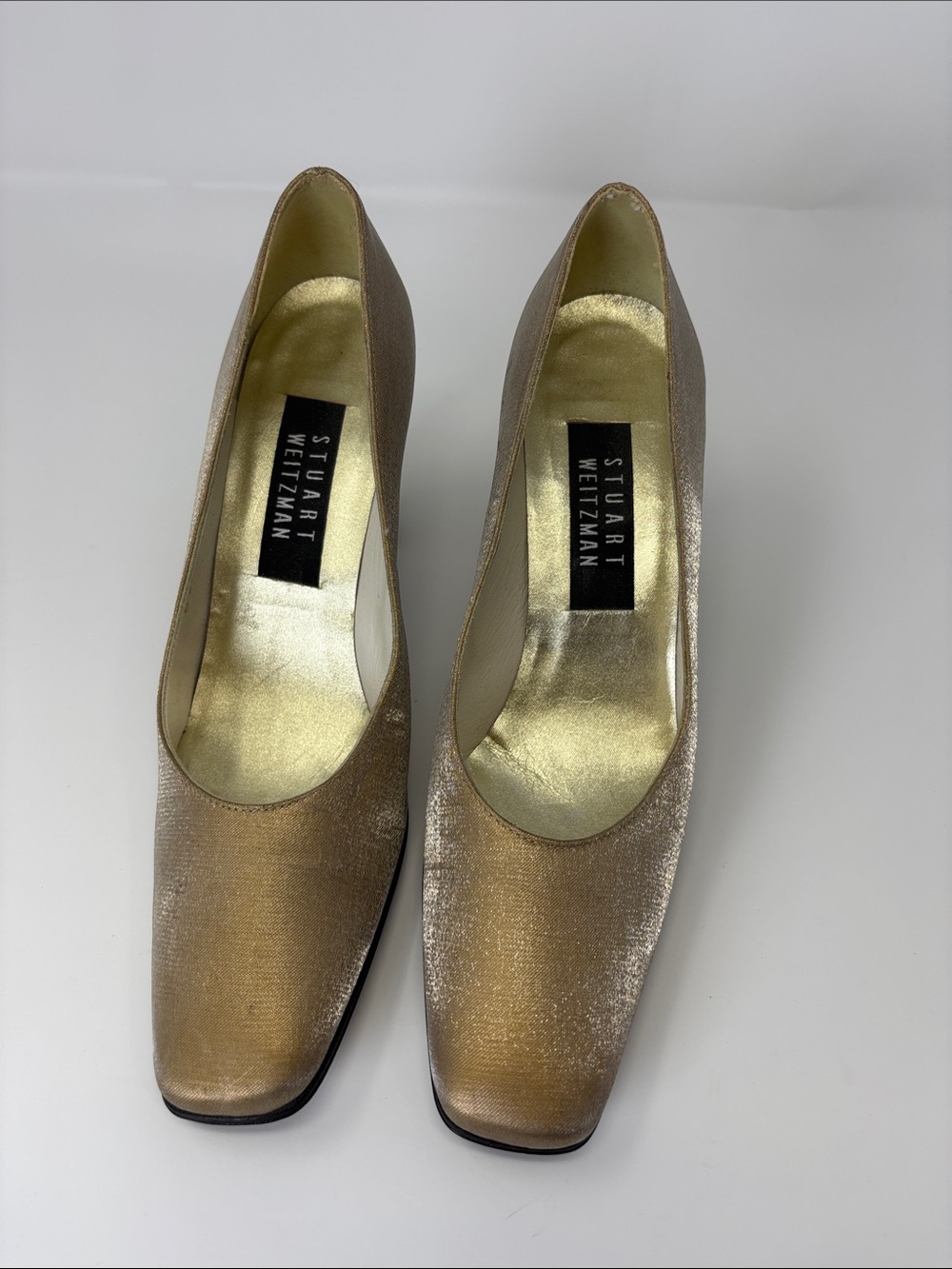 Stuart Weitzman Shimmery Gold Square-Toe Pumps